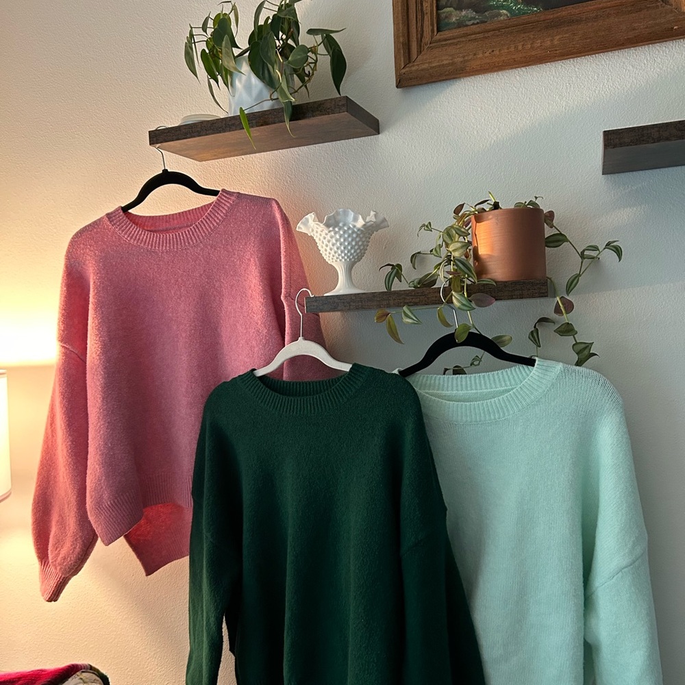 3 buttery soft sweaters- pink, green, mint